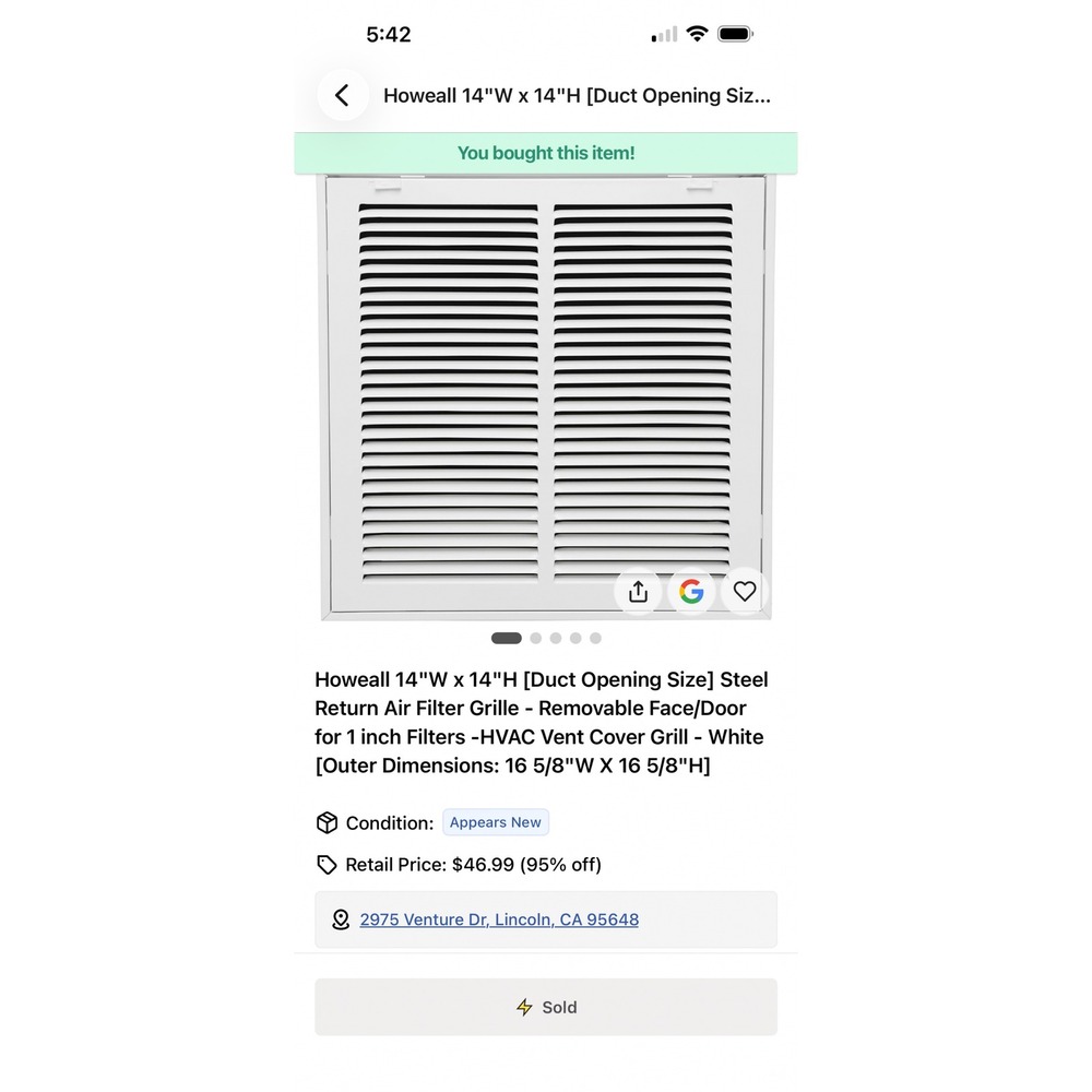 Howeall 14x14 Steel Return Air Filter Grille HVAC Vent Cover White 16.625 Outer